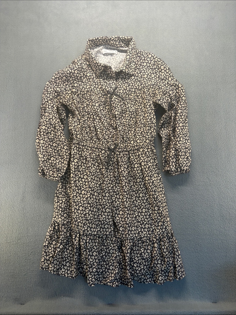 Zara Black Dress with Cream Spot Print - Long Sleeve Girls